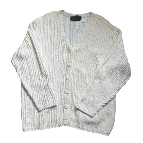Vintage Northern Refections 100% Cotton V-Neck Cable Knit Cardigan Size Large - Picture 1 of 6